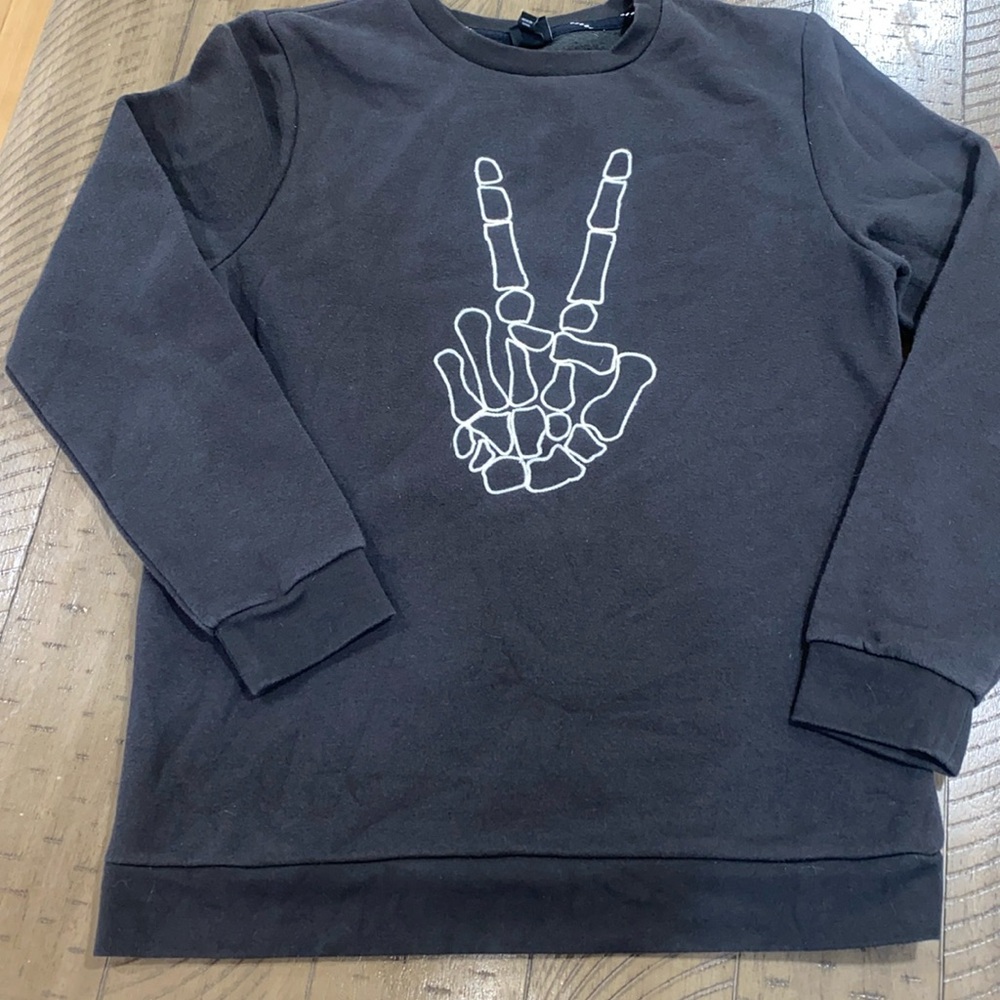 Art Class embroidered Skeleton Peace Sign Crewneck Sweatshirt 16 XL Halloween